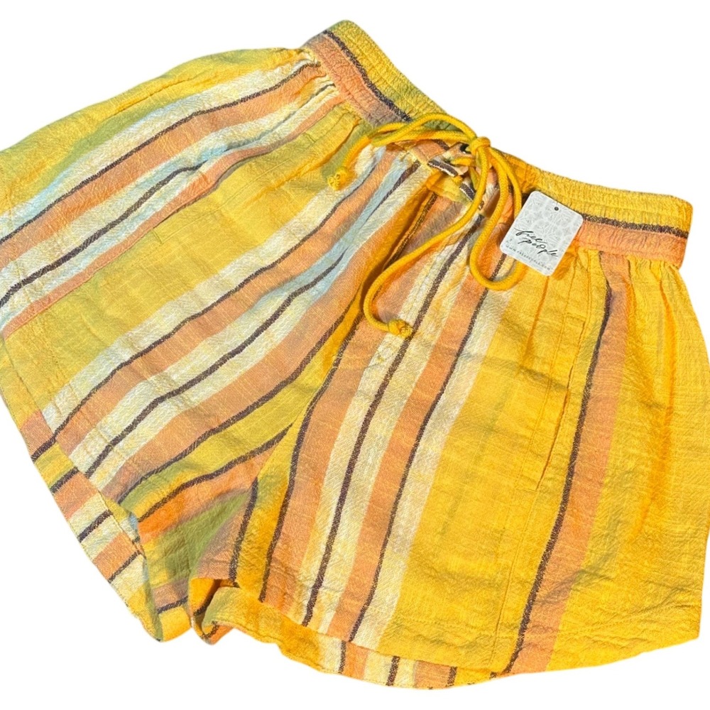 Free People Kalli Board Shorts NWT Women Small Yellow Combo Striped Cotton Boho
